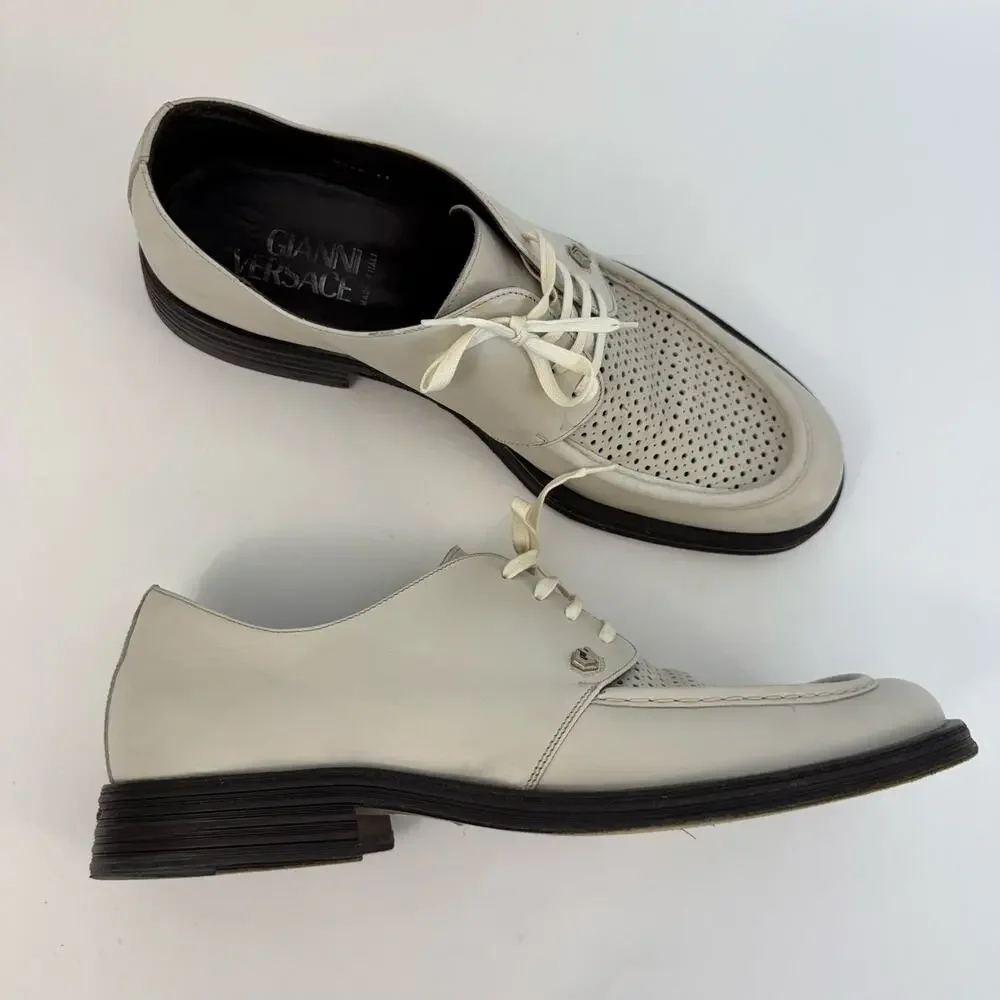 Gianni Versace Vintage Perforated Leather Lace-Up Shoes Brogues White Men's 11